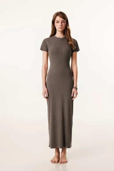Women's Short Sleeve Bodycon Maxi Dress | Washed Cotton Blend Ribbed Maxi  Wholesale