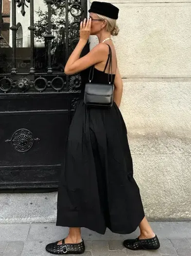 Black Maxi Dress Spaghetti Strap | A-Line Fit & Flare Dress Wholesale OEM