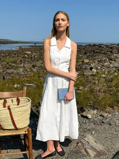 White Cotton Maxi Dress Sleeveless | Women's Button-Down Summer Dress  Wholesale