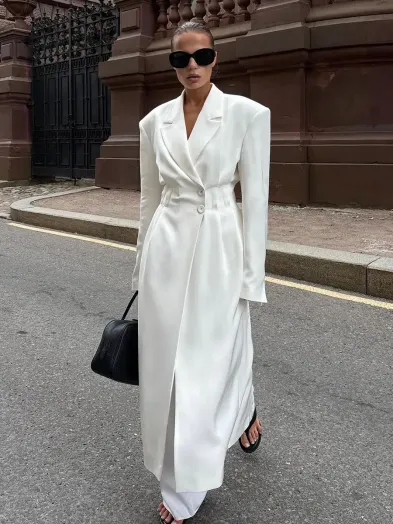 Women's Long Blazer Coat | Waist-Cinched Tailored Overcoat