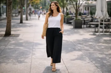 Pantaloni da donna in lino - Vita alta e gamba larga