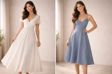 green emerald velvet dress A-Line Empire Waist Light Blue Long Bridesmaid Dress – FancyVestido main image 0