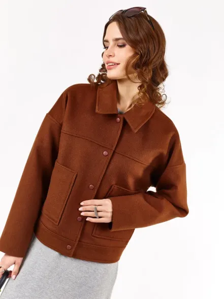 ニエンタスタイルのブラウンショートウールジャケット（レディース