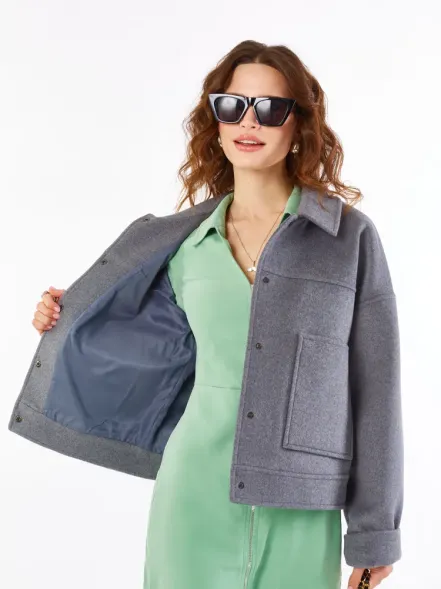 Nienta style medium grey short wool jacket for women - TrueKung