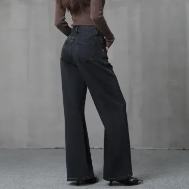 レディース ブラック ワイドレッグ ジーンズ | ハイウエスト コットン