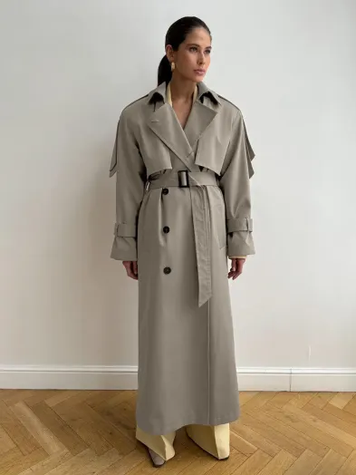 Women's Long Cotton Trench Coat | Double-Breasted